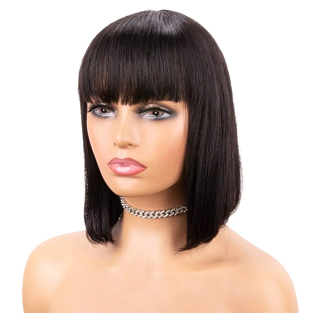 Human Hair Wigs Bob Wigs with Bangs Short Straight Hair Wigs 100% Brazilian Remy Human Hair None Lace Front Wigs Glueless Wigs