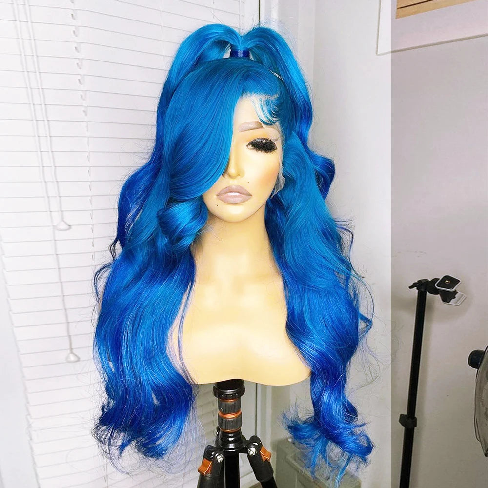 Blue Lace Front Human Hair Wig