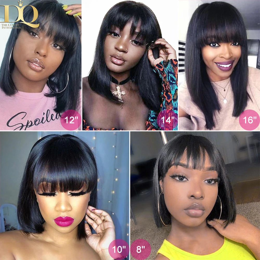 Human Hair Wigs Bob Wigs with Bangs Short Straight Hair Wigs 100% Brazilian Remy Human Hair None Lace Front Wigs Glueless Wigs