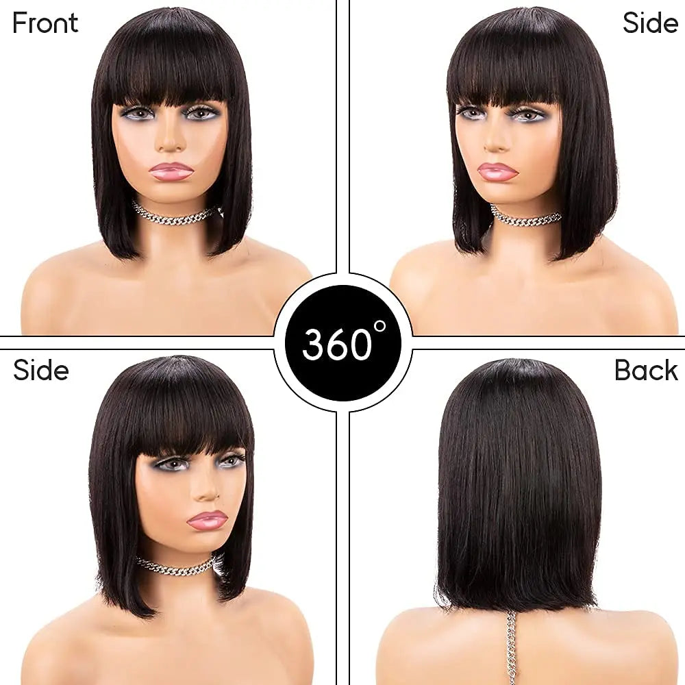 Human Hair Wigs Bob Wigs with Bangs Short Straight Hair Wigs 100% Brazilian Remy Human Hair None Lace Front Wigs Glueless Wigs