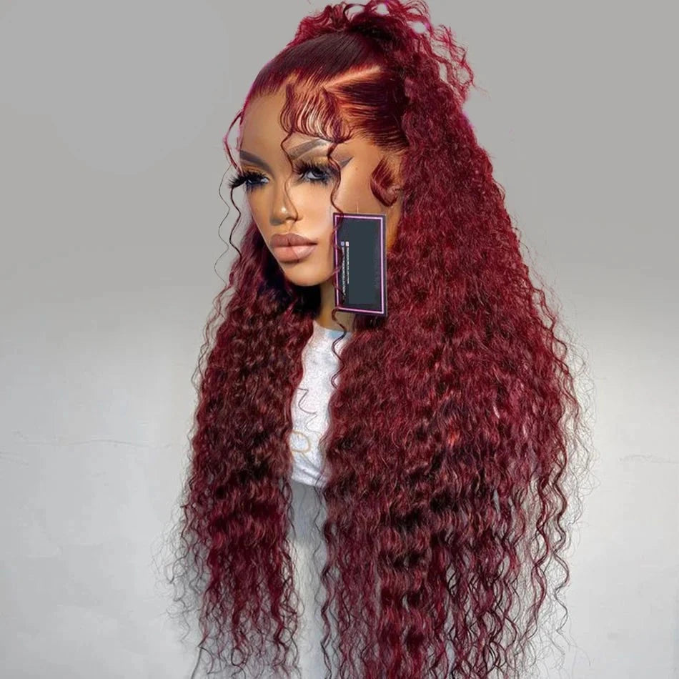 Red or Black Glueless Curly Human Hair Wigs 13X4 13X6