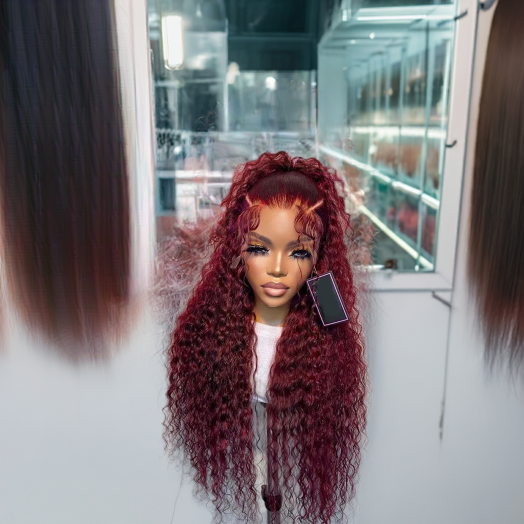 Red or Black Glueless Curly Human Hair Wigs 13X4 13X6